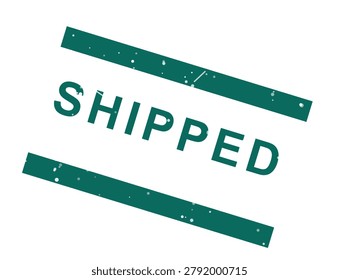 Green rectangular stamp with shipped text isolated on white background for logistics and parcel tracking systems.