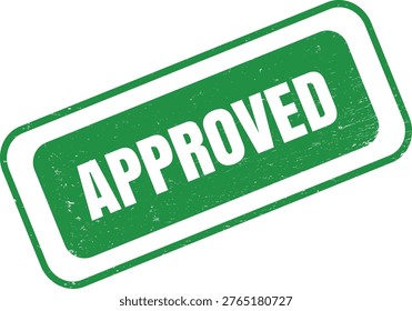 Green rectangular stamp with the word Approved in white text isolated on transparent background