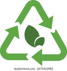 Flecha de reciclaje verde sobre fondo blanco