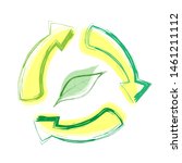 Green recycle arrows and leaf symbol, flat vector icon isolated on a white background