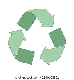 Flechas verdes para reciclar. Cero estilo de vida de residuos, cuidar el medio ambiente, reciclar, salvar el planeta, materiales biodegradables, plástico, vidrio, basura, papel, limpio. Ilustración vectorial en el fondo blanco
