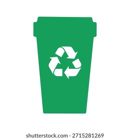 Green recycle bin cup. Vector icon symbol
