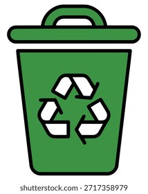 Icono verde de la papelera de reciclaje con el símbolo clásico del reciclaje que representa la gestión de residuos y los conceptos de sostenibilidad ambiental sobre fondo transparente