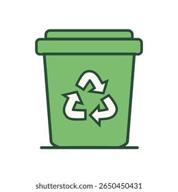 Green recycle bin icon with recycle symbol – flat vector for eco awareness, garbage sorting, sustainability concept, environmental protection, and green lifestyle design