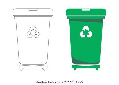 Conjunto de ilustrações da lixeira verde