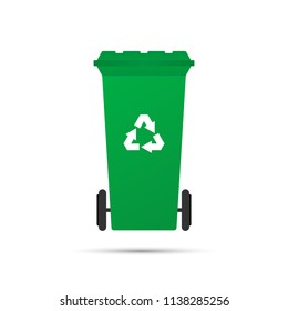 Green recycle bin isolated on white background. Vector stock illustration.