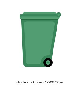 Papelera de reciclaje verde aislada sobre fondo blanco. Contenedor para basura o basura. Elemento para web y móvil, afiche, infografía, concepto. Icono de ecología y reciclaje. Ilustración vectorial de diseño plano