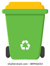 Green Recycle Bin Modern Flat Design. Vector Illustration Isolated On White Background
