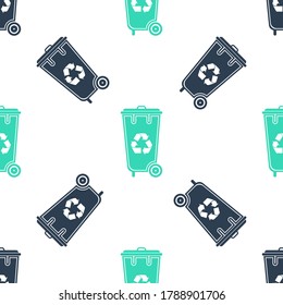 Papelera de reciclaje verde con icono de símbolo de reciclaje aislado sin fisuras en fondo blanco. Icono de la barra diagonal. Signo de basurero. Icono de la canasta de reciclaje. Vector.