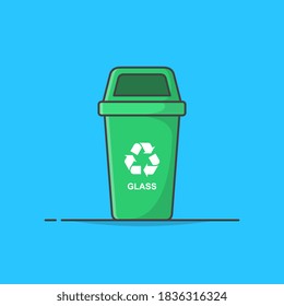 Papelera Verde De Reciclaje Con Ilustración De Icono Del Vector De Símbolo De Reciclaje. Ilustración De La Clasificación De Residuos De Contenedor Para Reciclaje. Icono plano de la basura ecológica