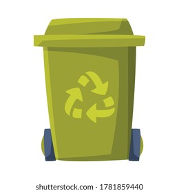 Green Recycle Bin for Trash and Garbage Vector Illustration on White Background