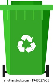 Green recycle bin vector illustration on white background.