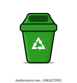 Ilustración vectorial verde de la papelera de reciclaje. La Papelera Puede Reciclar La Ilustración vectorial De La Papelera Aislada.