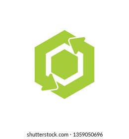 green recycle circle hexagonal arrow symbol logo vector