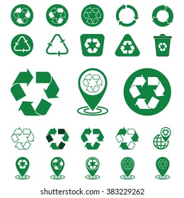 green recycle ecology icons set on white background