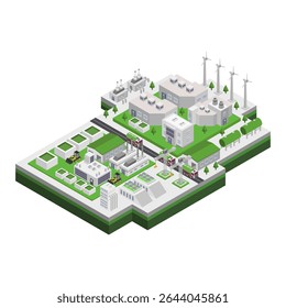 Instalação de reciclagem verde isométrica ilustrada no fundo branco