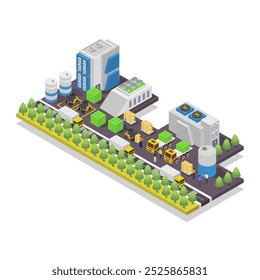 Usine de recyclage verte isométrique sur fond noir