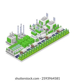 Green recycle factory isometric vector on white background