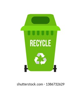 Green recycle garbage bin with sign arrow. Vector illustration
