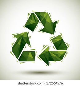 Green recycle geometric icon made in 3d modern style, best for use as symbol or design element for web or print layouts.