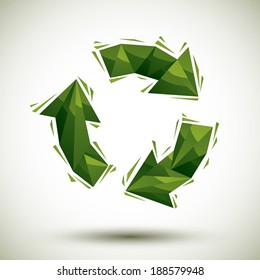 Green recycle geometric icon made in 3d modern style, best for use as symbol or design element.
