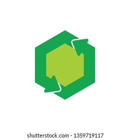 green recycle hexagonal arrow symbol logo vector