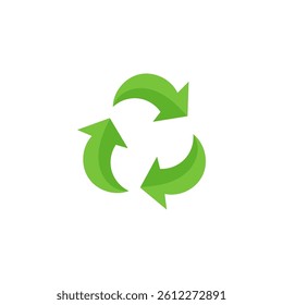 Green recycle icon with arrows and eco-conscious symbol shows clean energy concept in minimal design with nature leaf and vector sign for sustainability graphic set and waste reduction awareness