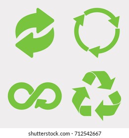 Green Recycle Icon Set. Eco Cycle Arrows - Vector