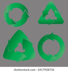 Icono de reciclaje verde conjunto de pasos vectoriales aislados en fondo gris