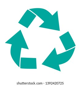 Green recycle icon vector isolated on white background. Trendy recycle icon in flat style. Template for sticker, symbol, logo, app and label. Creative concept, eco recycling sign. Vector illustration
