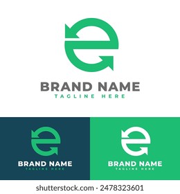 Green recycle letter E with two side arrow up and down , green recycling letter initial E environmentally friendly symbol icon flat logo stock vector design