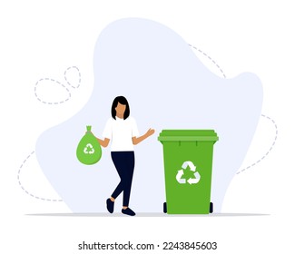 Green Recycle Lifestyle Vector Illustration Concept Showing community recycling neighborhood trash, Suitable for landing page, ui, web, App intro card, editorial, flyer, and banner.