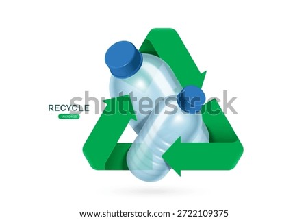 Green recycle logo or icon circle around plastic bottle to promote the Global Recycling Day waste separation campaign, vector 3d illustration isolated on white background for design