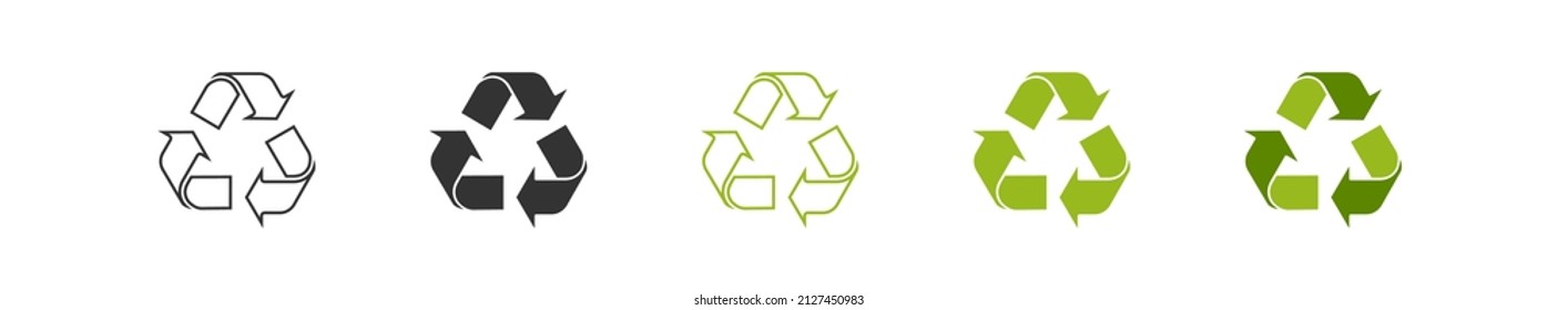 Green recycle, recycling arrow icon set. Flat eco vector isolated illustration