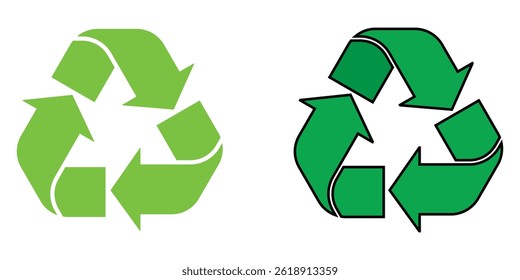 Ícone plano de setas verdes de reciclagem ou reciclagem para aplicativos e sites