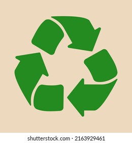 Green Recycle sign isolated on beige background. Vector illustration