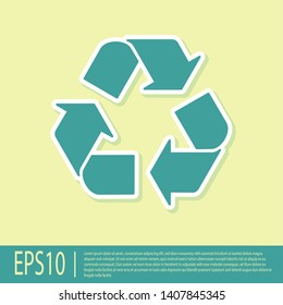 Green Recycle symbol icon isolated on yellow background. Circular arrow icon. Environment recyclable go green. Vector Illustration