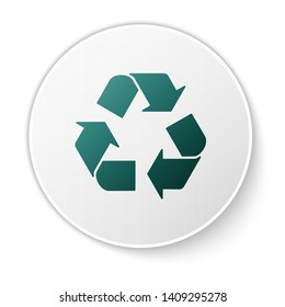 Green Recycle symbol icon isolated on white background. Circular arrow icon. Environment recyclable go green. White circle button. Vector Illustration