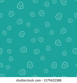 Green Recycle symbol inside shield icon isolated seamless pattern on green background. Eco protection sign.  Vector Illustration