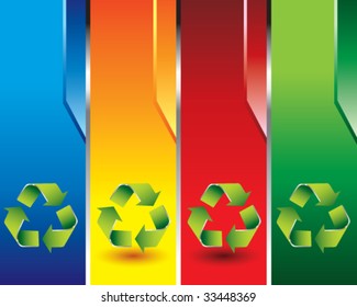green recycle symbol on colored banners
