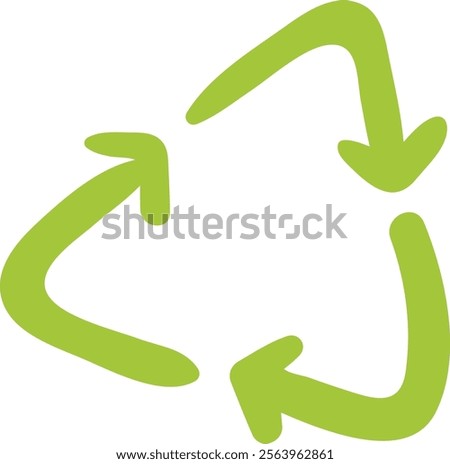 Green recycle symbol with three rounded arrows rotating clockwise forming a triangle promoting environmental awareness and sustainable practices