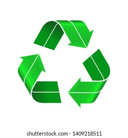 green recycle symbols in 3d looks, luxury and elegant recycle icon.