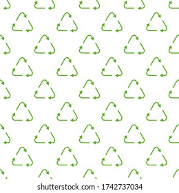 Green recycle triangle seamless pattern. Recycle Recycling pattern symbol vector. World Environment Day poster.