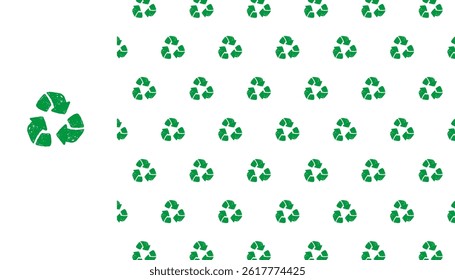Green recycle triangle seamless pattern. Repeating recycling symbol design. Vector background for eco projects, sustainability themes, and World Environment Day posters.