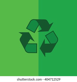 Green recycle vector icon. Green background