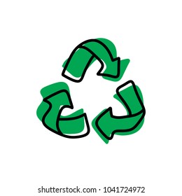 green recycle vector illustration sketch hand drawn with black lines isolated on white background