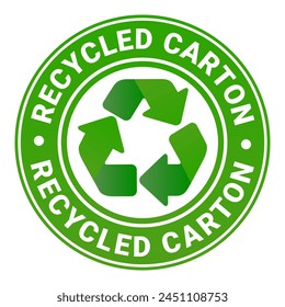 Green Recycled Carton isolated round stamp, sticker, sign with Recycle icon vector illustration