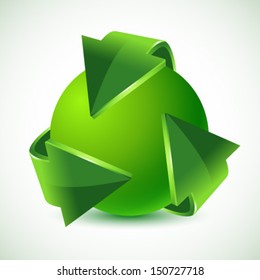green recycling arrows and green earth, vector illustration
