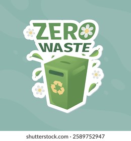 Green recycling bin adorned with leaves and flowers, perfect for environmental awareness campaigns, waste management promotions, and Eco friendly concepts.