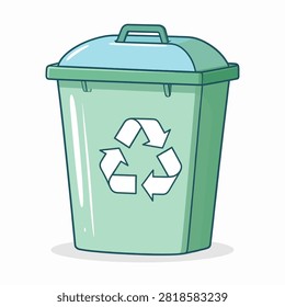 A green recycling bin featuring a white recycling symbol, emphasizing waste separation and environmental sustainability practices.